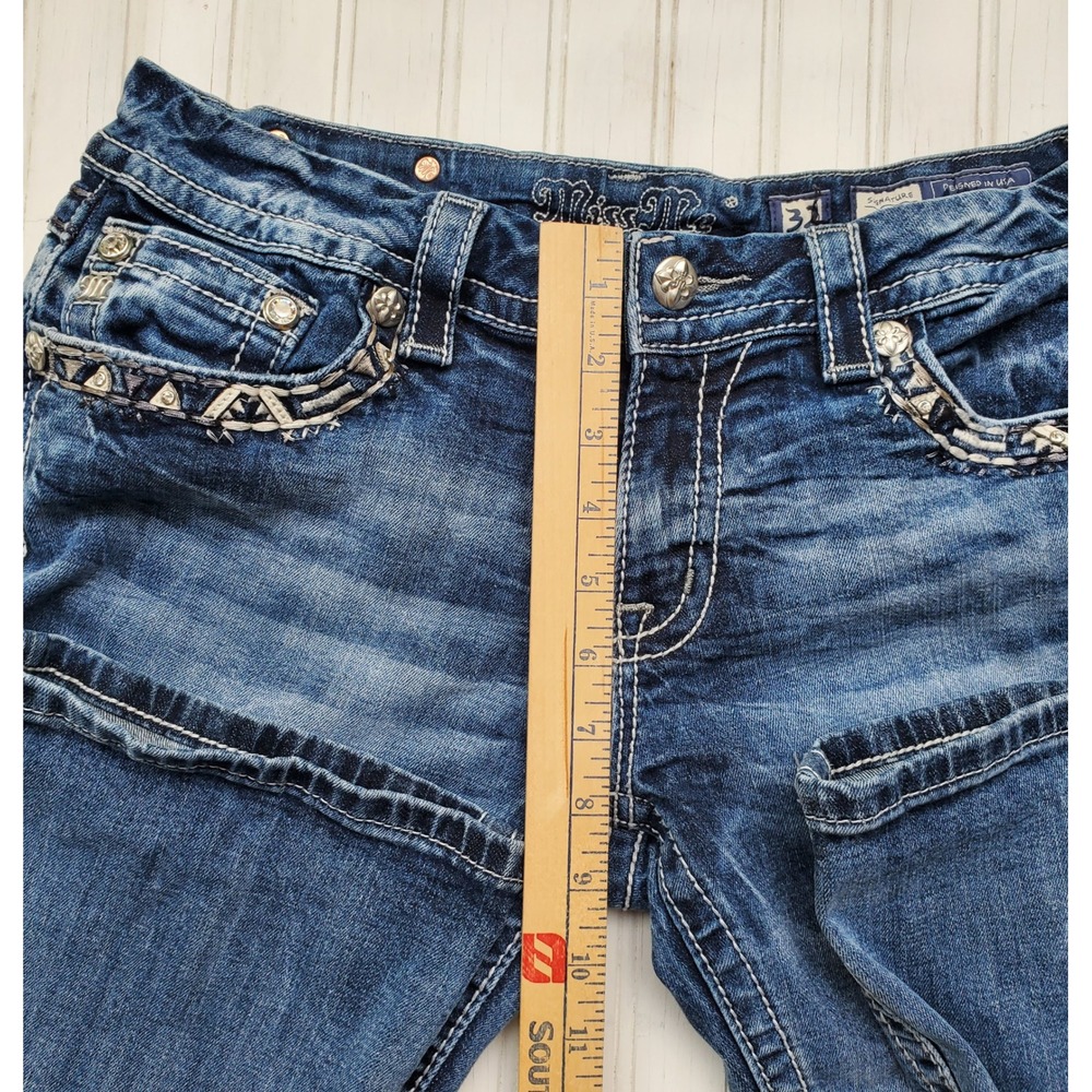 Miss Me Signature Crop Jeans Womens 32 Medium Wash Studded Embellished Bling - Picture 4 of 9
